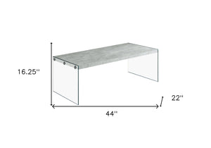 HomeRoots 44" Modern Coffee Table with Gray Wood Top and Sleek Glass Base - Stylish Centerpiece for Any Room Grey,Clear 333107