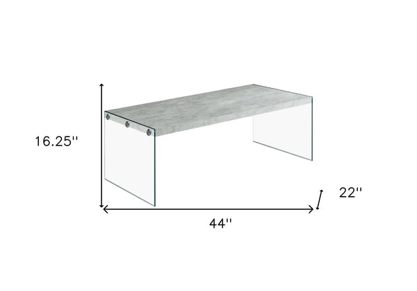 HomeRoots 44" Modern Coffee Table with Gray Wood Top and Sleek Glass Base - Stylish Centerpiece for Any Room Grey,Clear 333107