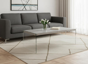 HomeRoots 44" Modern Coffee Table with Gray Wood Top and Sleek Glass Base - Stylish Centerpiece for Any Room Grey,Clear 333107