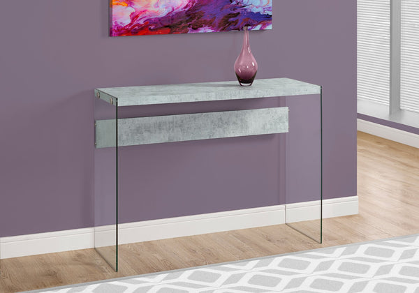 HomeRoots 44" Sleek Console Table with Durable Wood Top and Stylish Glass Base for Modern Living Spaces Grey,Clear 333109