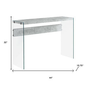 HomeRoots 44" Sleek Console Table with Durable Wood Top and Stylish Glass Base for Modern Living Spaces Grey,Clear 333109