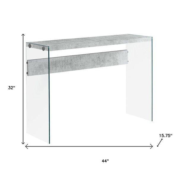HomeRoots 44" Sleek Console Table with Durable Wood Top and Stylish Glass Base for Modern Living Spaces Grey,Clear 333109