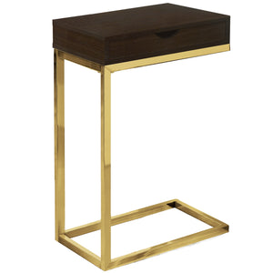 Homeroots 10.25" X 15.75" X 24.5" Cappuccino Finish And Gold Laminated Drawer Accent Table Cappuccino,Gold  333113