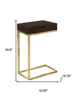 HomeRoots 10.25" Elegant Accent Table with Stylish Drawer, Durable Design for Compact Spaces & Versatile Use Cappuccino,Gold 333113