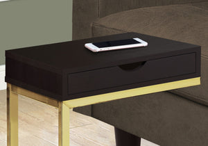 HomeRoots 10.25" Elegant Accent Table with Stylish Drawer, Durable Design for Compact Spaces & Versatile Use Cappuccino,Gold 333113