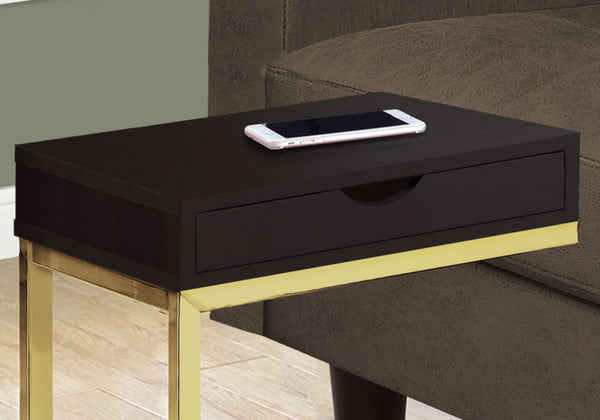 HomeRoots 10.25" Elegant Accent Table with Stylish Drawer, Durable Design for Compact Spaces & Versatile Use Cappuccino,Gold 333113