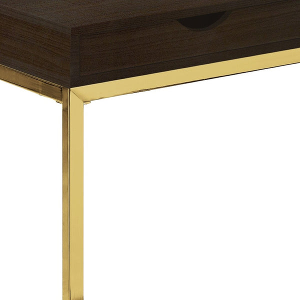 HomeRoots 10.25" Elegant Accent Table with Stylish Drawer, Durable Design for Compact Spaces & Versatile Use Cappuccino,Gold 333113