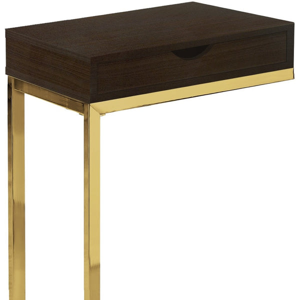 HomeRoots 10.25" Elegant Accent Table with Stylish Drawer, Durable Design for Compact Spaces & Versatile Use Cappuccino,Gold 333113
