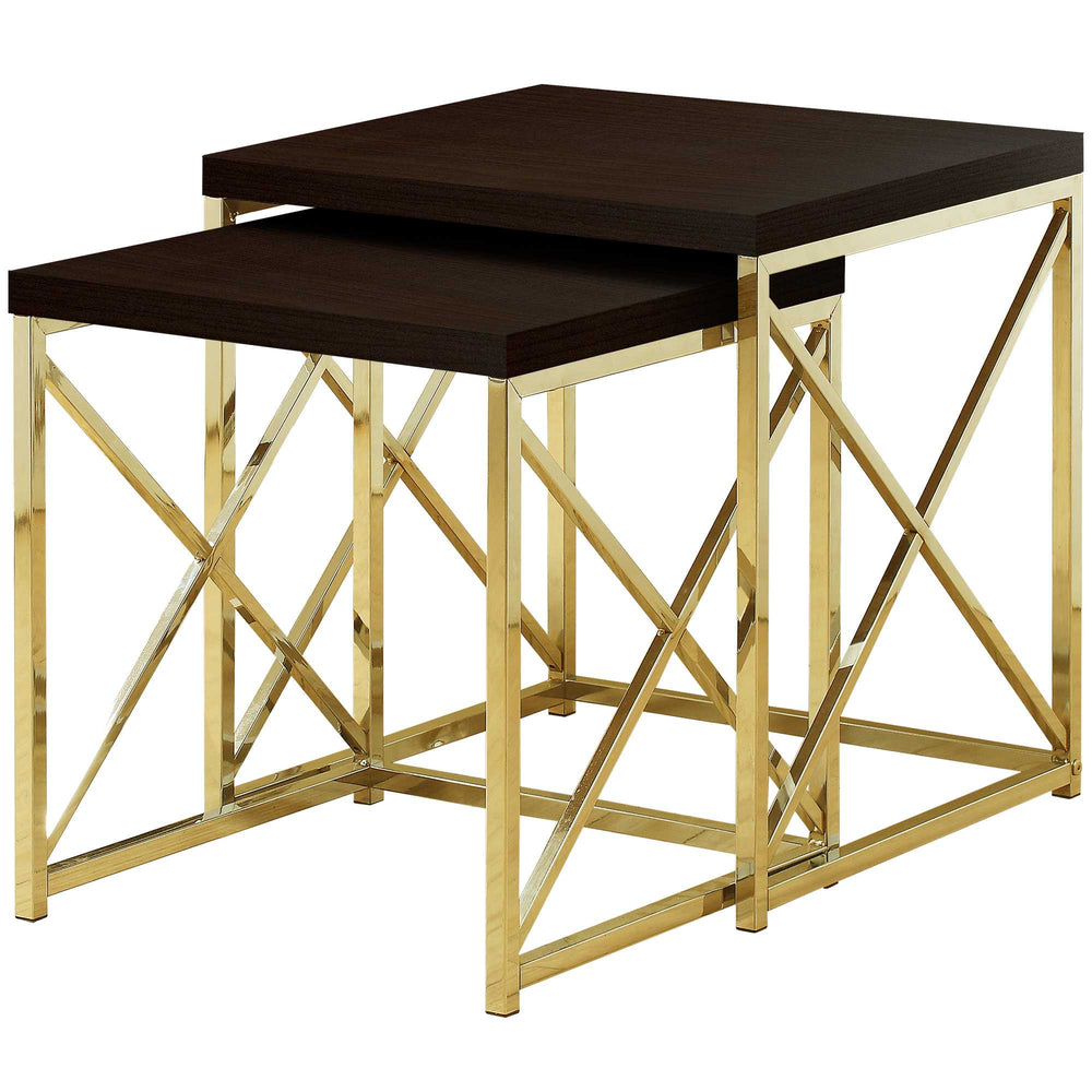 Homeroots Set Of Two 41" Gold And Brown Nested Tables   333114