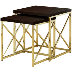 Homeroots Set Of Two 41" Gold And Brown Nested Tables   333114