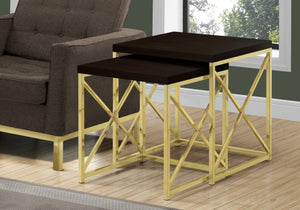 HomeRoots Set of Two 41" Elegant Gold and Brown Nested Tables for Stylish Living Room or Bedroom Decor 333114