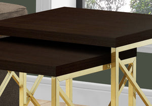 HomeRoots Set of Two 41" Elegant Gold and Brown Nested Tables for Stylish Living Room or Bedroom Decor 333114