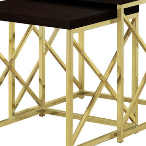 HomeRoots Set of Two 41" Elegant Gold and Brown Nested Tables for Stylish Living Room or Bedroom Decor 333114