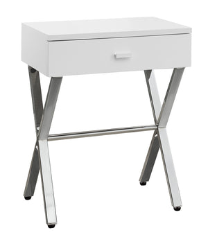 Homeroots 22" Silver And White Wood And Metal End Table With Drawer White,Chrome  333130