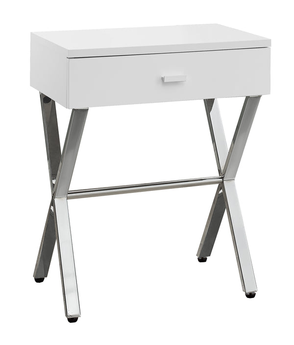 Homeroots 22" Silver And White Wood And Metal End Table With Drawer White,Chrome  333130