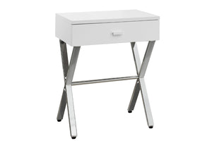 HomeRoots 22" Sleek Silver and White End Table with Drawer - Modern Accent for Living Rooms or Small Spaces White,Chrome 333130