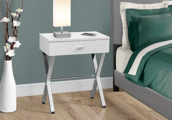 Homeroots 22" Silver And White Wood And Metal End Table With Drawer White,Chrome  333130