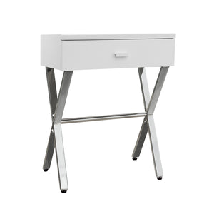 Homeroots 22" Silver And White Wood And Metal End Table With Drawer White,Chrome  333130