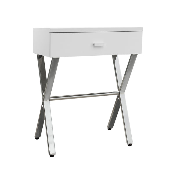 Homeroots 22" Silver And White Wood And Metal End Table With Drawer White,Chrome  333130