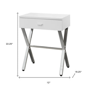 HomeRoots 22" Sleek Silver and White End Table with Drawer - Modern Accent for Living Rooms or Small Spaces White,Chrome 333130