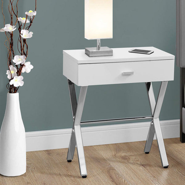 Homeroots 22" Silver And White Wood And Metal End Table With Drawer White,Chrome  333130
