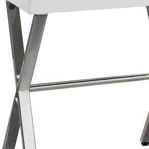 Homeroots 22" Silver And White Wood And Metal End Table With Drawer White,Chrome  333130