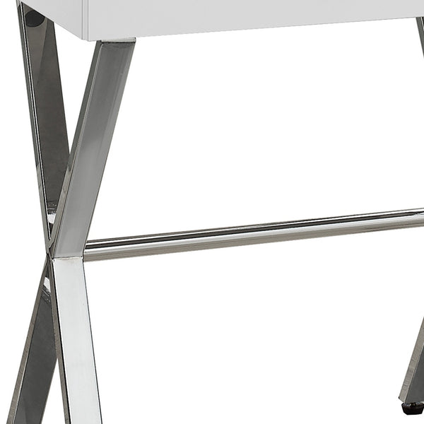 Homeroots 22" Silver And White Wood And Metal End Table With Drawer White,Chrome  333130