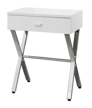 Homeroots 22" Silver And White Wood And Metal End Table With Drawer White,Chrome  333130