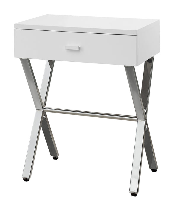 Homeroots 22" Silver And White Wood And Metal End Table With Drawer White,Chrome  333130