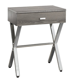 Homeroots 22" Silver And Deep Taupe Wood And Metal End Table With Drawer Dark Taupe,Chrome  333131