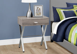 Homeroots 22" Silver And Deep Taupe Wood And Metal End Table With Drawer Dark Taupe,Chrome  333131