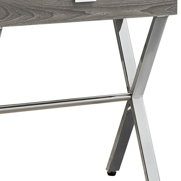 HomeRoots 22" Sleek Silver and White End Table with Drawer - Modern Accent for Living Rooms or Small Spaces Dark Taupe,Chrome 333131