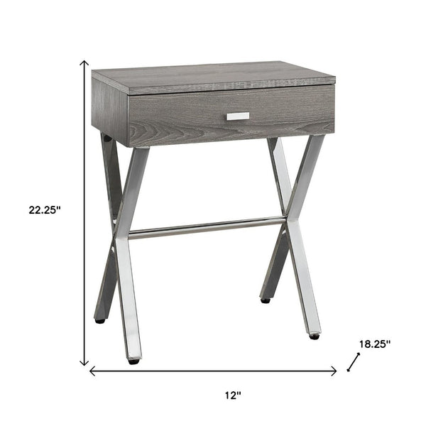 HomeRoots 22" Sleek Silver and White End Table with Drawer - Modern Accent for Living Rooms or Small Spaces Dark Taupe,Chrome 333131