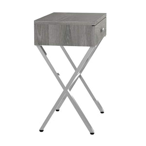 Homeroots 22" Silver And Deep Taupe Wood And Metal End Table With Drawer Dark Taupe,Chrome  333131