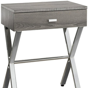 HomeRoots 22" Sleek Silver and White End Table with Drawer - Modern Accent for Living Rooms or Small Spaces Dark Taupe,Chrome 333131