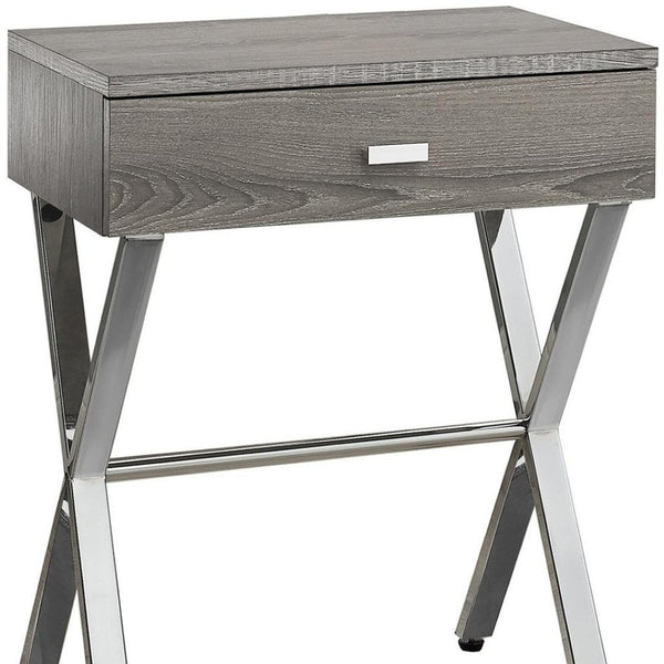 HomeRoots 22" Sleek Silver and White End Table with Drawer - Modern Accent for Living Rooms or Small Spaces Dark Taupe,Chrome 333131
