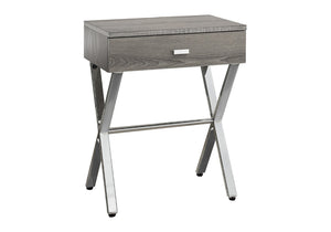 HomeRoots 22" Sleek Silver and White End Table with Drawer - Modern Accent for Living Rooms or Small Spaces Dark Taupe,Chrome 333131