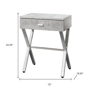 HomeRoots 22" Sleek Silver and White End Table with Drawer - Modern Accent for Living Rooms or Small Spaces Grey,Chrome 333132