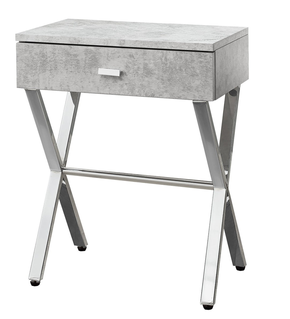 HomeRoots 22" Sleek Silver and White End Table with Drawer - Modern Accent for Living Rooms or Small Spaces Grey,Chrome 333132