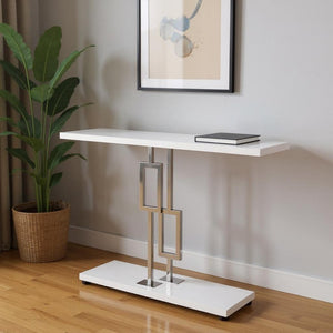 HomeRoots 47" White Console Table with Lower Shelf - Modern, Durable Design for Entryway, Living Room, Office 333134
