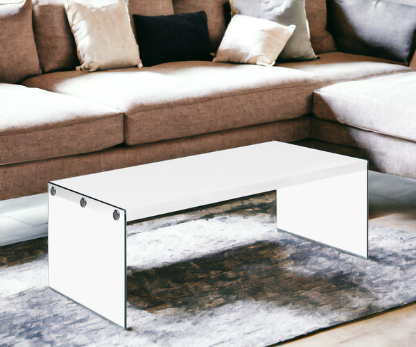 Homeroots 44" White And Clear Wood And Glass Coffee Table White,Clear  333146