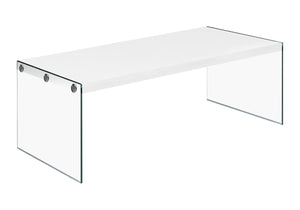 HomeRoots 44" Modern Coffee Table with Gray Wood Top and Sleek Glass Base - Stylish Centerpiece for Any Room White,Clear 333146