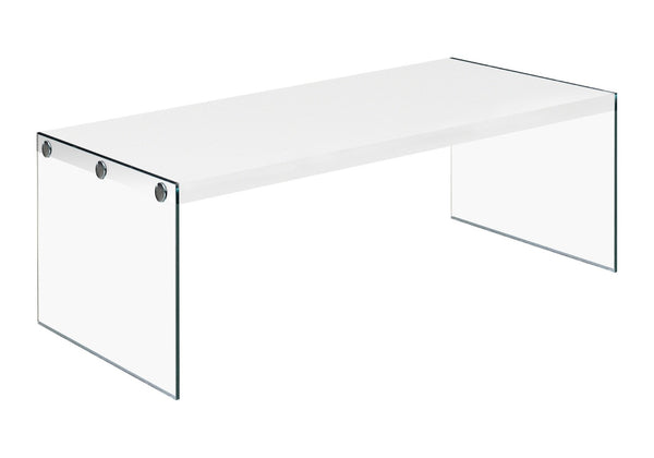 HomeRoots 44" Modern Coffee Table with Gray Wood Top and Sleek Glass Base - Stylish Centerpiece for Any Room White,Clear 333146
