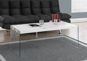 HomeRoots 44" Modern Coffee Table with Gray Wood Top and Sleek Glass Base - Stylish Centerpiece for Any Room White,Clear 333146