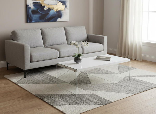HomeRoots 44" Modern Coffee Table with Gray Wood Top and Sleek Glass Base - Stylish Centerpiece for Any Room White,Clear 333146