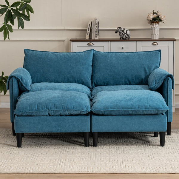 English Elm Convertible Convertible sofa with storage footstools, compact U-shaped 2-seater for small spaces, durable fabric comfort Lake Blue W2012P253357