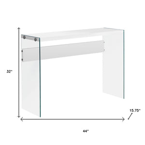 HomeRoots 44" Sleek Console Table with Durable Wood Top and Stylish Glass Base for Modern Living Spaces White,Clear 333148