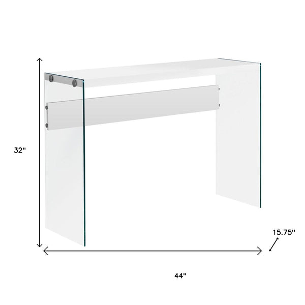 HomeRoots 44" Sleek Console Table with Durable Wood Top and Stylish Glass Base for Modern Living Spaces White,Clear 333148