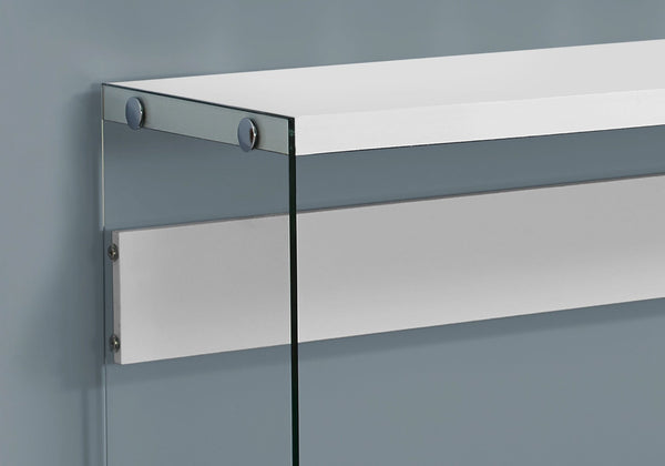 HomeRoots 44" Sleek Console Table with Durable Wood Top and Stylish Glass Base for Modern Living Spaces White,Clear 333148