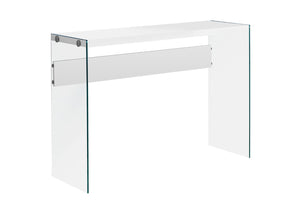 HomeRoots 44" Sleek Console Table with Durable Wood Top and Stylish Glass Base for Modern Living Spaces White,Clear 333148
